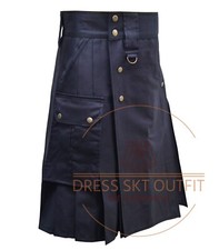 Scottish Handmade Utility Kilt Black Cotton Kilt For Men's Working kilt