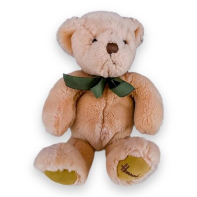Harrods brauner Teddybär Kuscheltier Stofftier Beanie Plüschtier mit grünem Band
