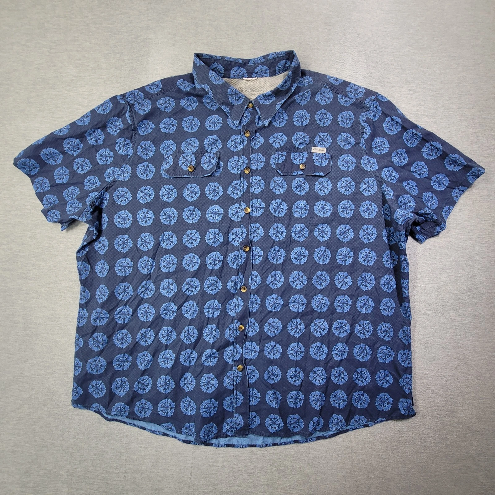 Eddie Bauer Shirt Mens 3XB Blue Floral Button Up Pockets Outdoor Fishing Hiking