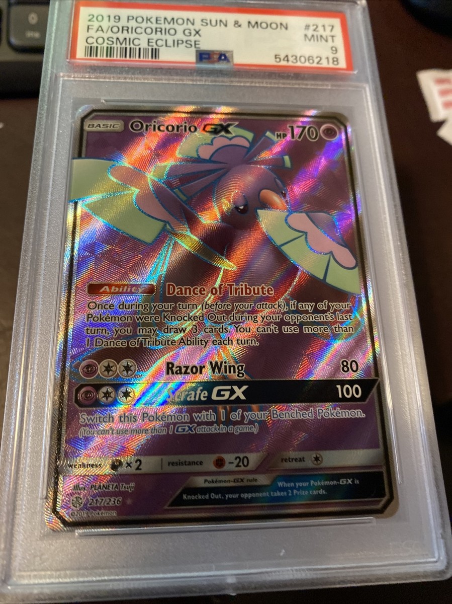 PSA 9 Oricorio GX FULL ART 217/236 SM Cosmic Eclipse Pokemon Card