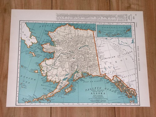 1941 VINTAGE MAP OF ALASKA ANCHORAGE JUNEAU FAIRBANKS / WYOMING YELLOWSTONE PARK - Picture 1 of 9