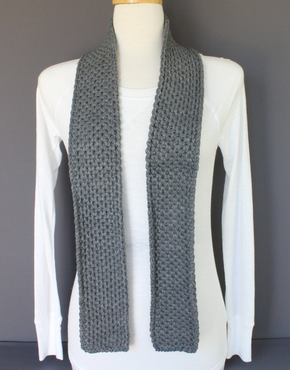 Dark Grey Gray knit skinny scarf soft textured pattern knitted