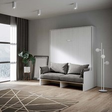 Letto MATRIMONIALE scomparsa verticale con divano KENTARO SOFA' bianco frassino