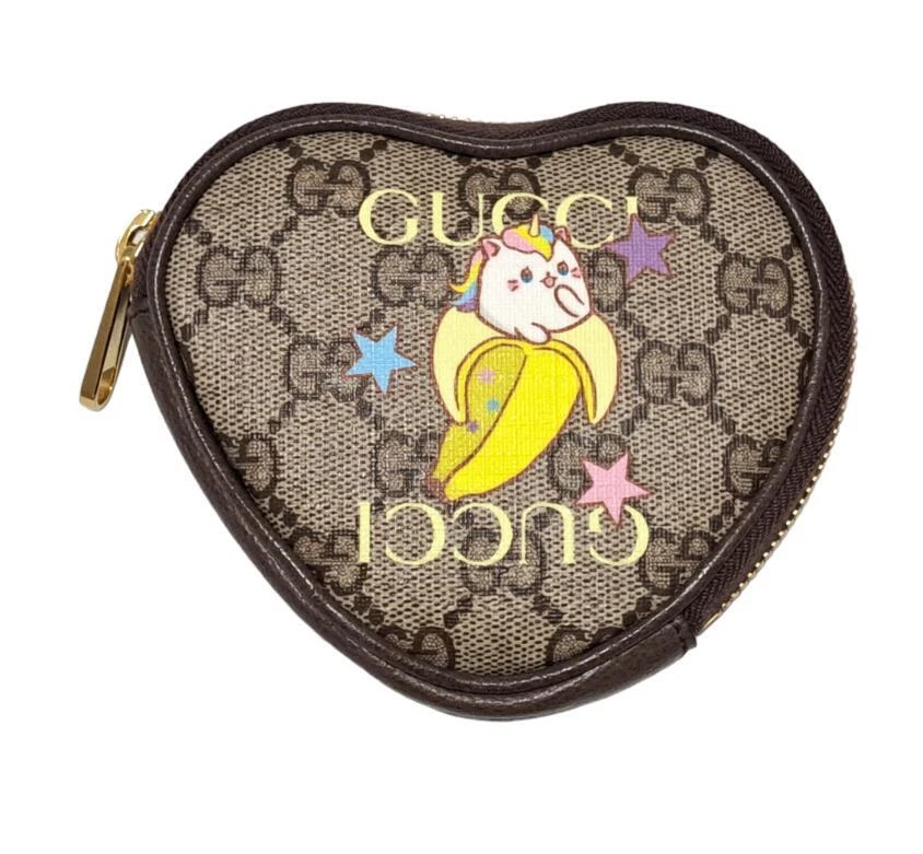 Étui à pièces authentique poche Gucci sac à main en forme de cœur bananya GG Supreme femmes