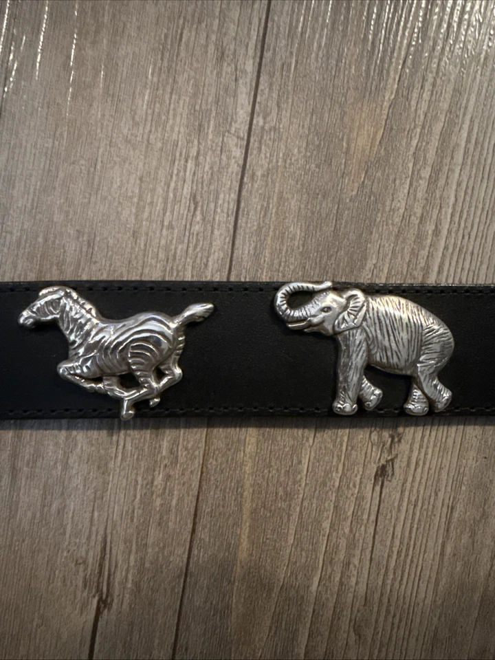 Cinturón de cuero Cabelas 1991 vintage metal plateado animal concho animales talla 28-31 Foto 4 de 4