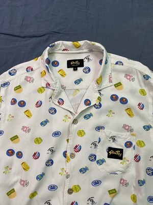 Stan Ray Mens Medium Loop Collar Button Up Hawaiian All Over Print Rayon Shirt
