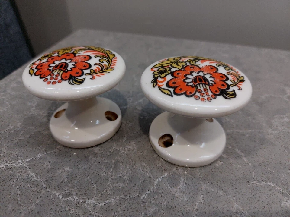 Vintage USSR Space Age Ceramic Door Handles Set of 2 Old Door Knobs Soviet Decor - Image 2 of 4