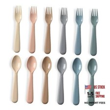 Neutral 12 Pieces Toddler Utensils Set - Plastic Spoons and Forks for Kids