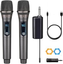 HUACAM Dual Wireless Microphone System Rechargeable Handheld Dynamic Mic Karaoke