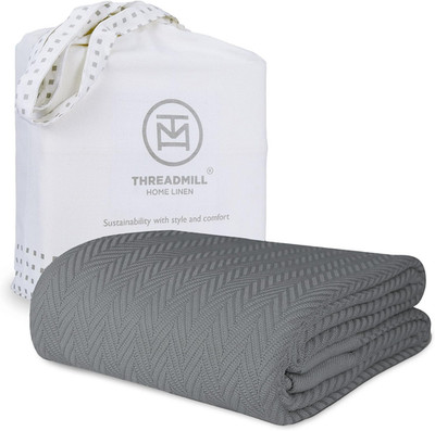 Cozy Dark Grey Cotton Blanket for Queen Bed | All-Season Herringbone Design