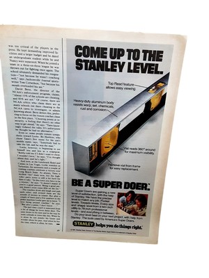Vintage 1982 Stanley Tools Ad Super Doer Level Top Read Aluminum Construction