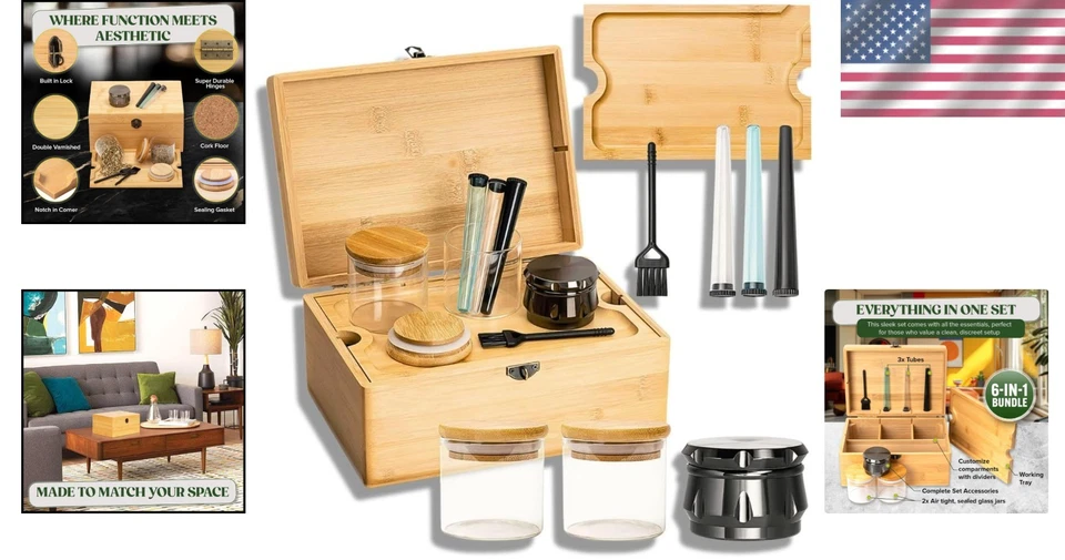 Large Bamboo Storage Box with Lock - Decorative Gift Set - Image 2 of 4