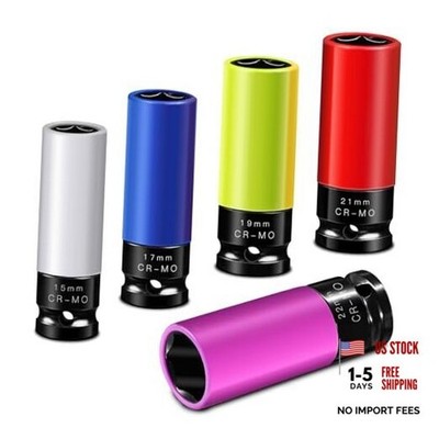 5PCS 1/2'' Drive Wheel Protector Impact Socket, Metric(15 17 19 21 22 mm), Non