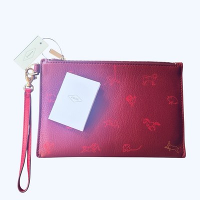 Fossil Lunar New Year Leather Wristlet Red Velvet Animal Rabbit Zodiac Pouch NWT