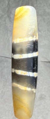 Powerful Tibetan Old Agate 4 Line Healer Dzi Bead, Silkworm Lines,   