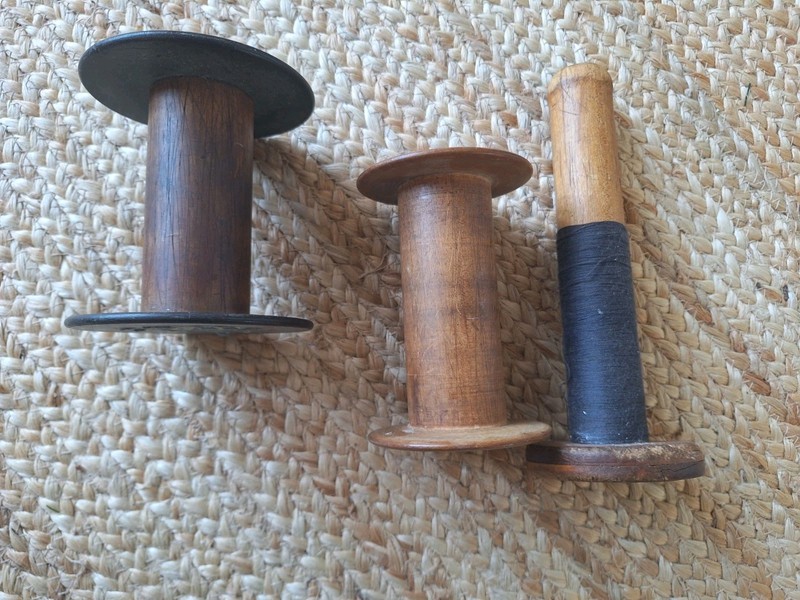 Antique Wooden Sewing Spool's, Brown Empty Spools Pre-1930 Original Wood.
