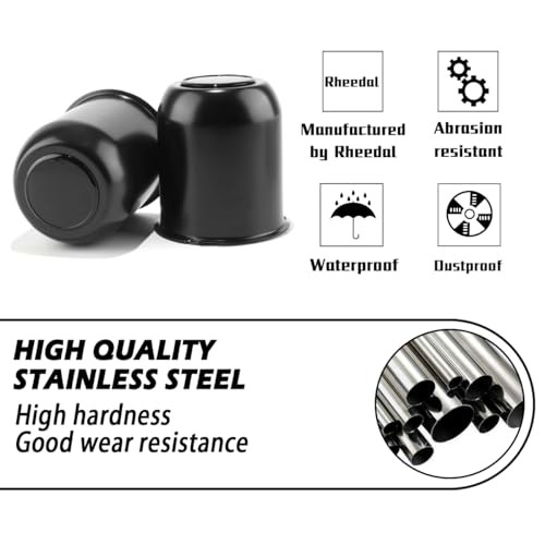 2Pcs 3.74inch Stainless Trailer Wheel Center Caps 3.74" OD 4.33" H Matt Black - Picture 7 of 7