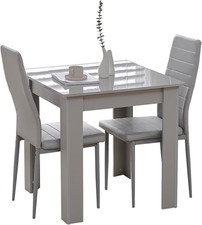 Modern 3-Piece Dining Set, Wooden Square Table with 2 Leather Chairs for Small S