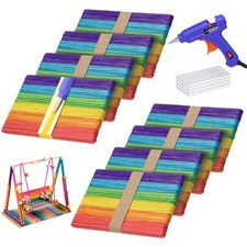 6in Colored Wooden Craft Sticks Kit, 400PCS Rainbow Popsicle Sticks w/ Hot Glue 0.07 per gallon