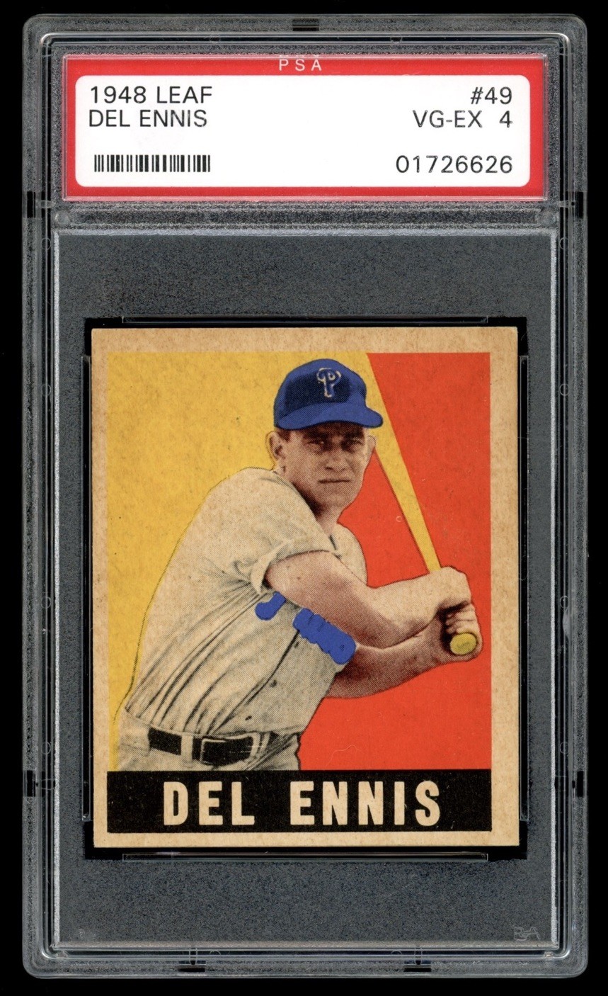 1948 Leaf #49 Del Ennis Rookie Card Philadelphia Phillies RC PSA 4