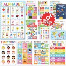 BEAWART 18 Laminated Educational Posters For Toddlers, 11x17 inches, Colorful