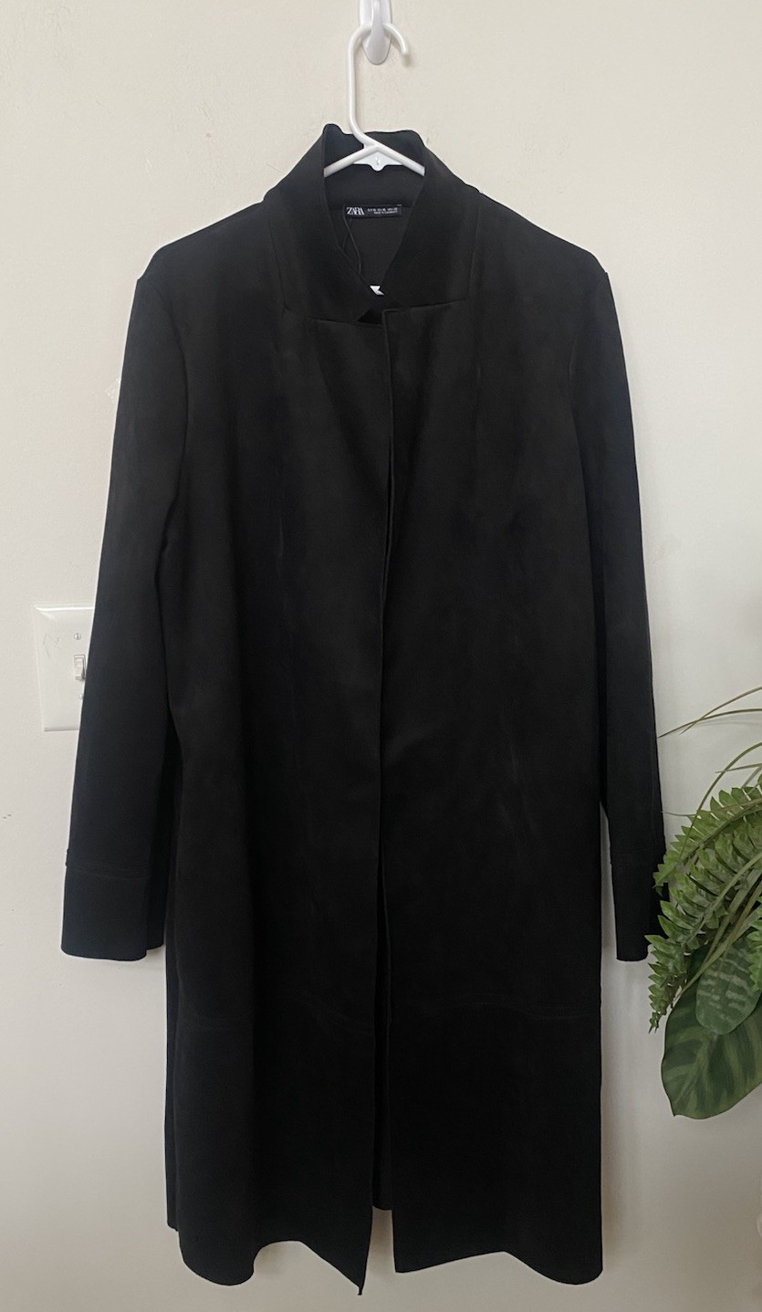 신상 Zara 여성용 인조 스웨이드 오픈 프론트 재킷 사이즈 XL $148 커리어 블랙
