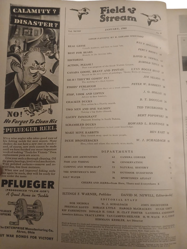 Field & Stream January 1944 Issue Cover Painting By Gerard Sternloff Foto 3 de 4