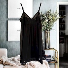 NWT Vera Wang Luxe Black Sheer Nylon Tulle Nightgown Dress Size L
