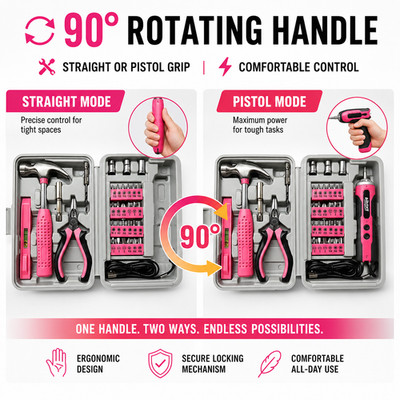 New Cordless Electric Screwdriver 34PCS 90 Degree Rotating Handle 4V