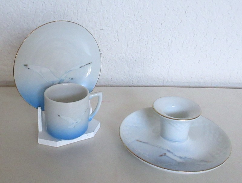 Japan, Bing & Grondahl Seagull Cup & Saucer, Candle Holder Lot of 3