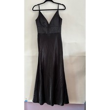Jenny Yoo Black Satin V-Neck Spaghetti Strap Formal Maxi Dress Gown Size 4