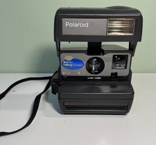 Vintage Polaroid One Step Talking Flash Camera 600 Black W/Strap TESTED WORKS