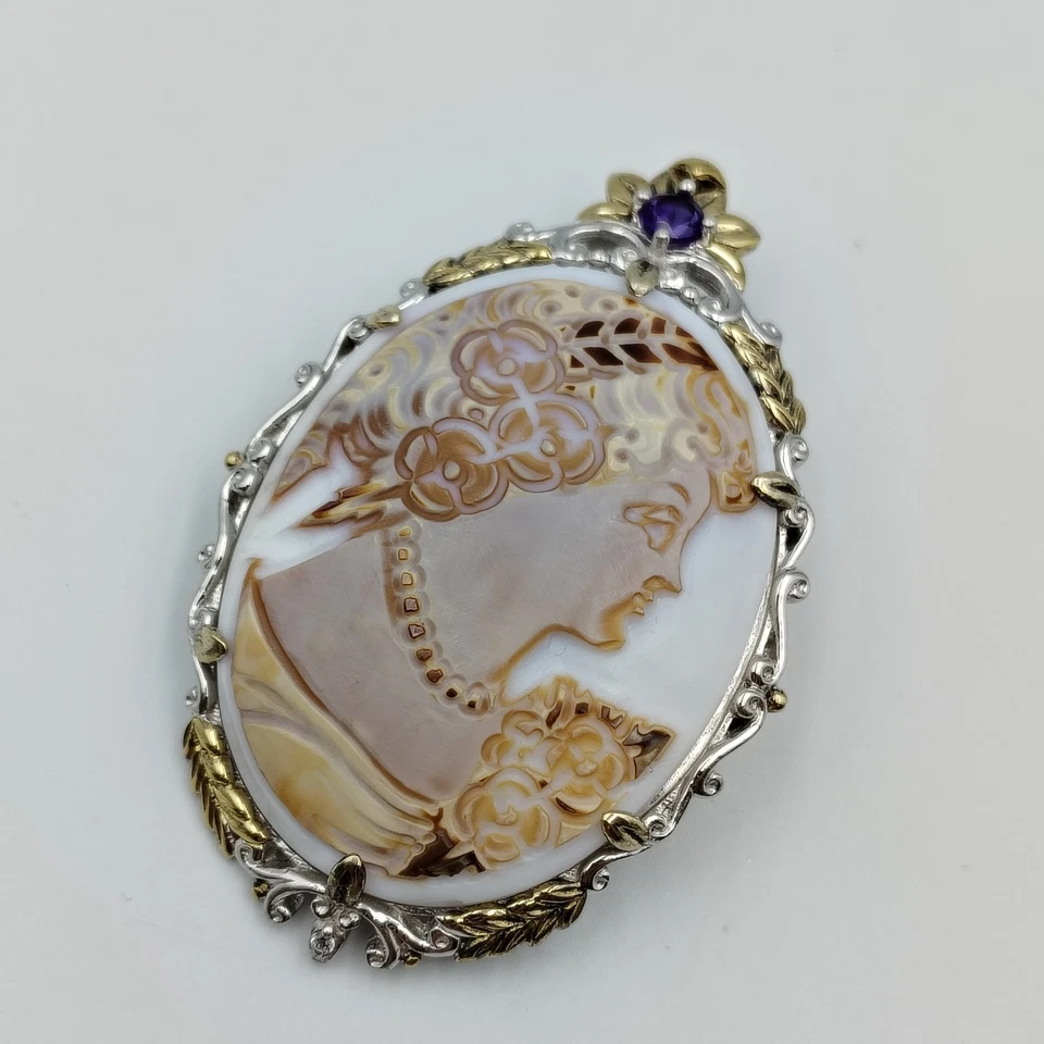 Broche colgante camafeo Michael Valitutti gemas en boga plata esterlina 925 concha Foto 3 de 4