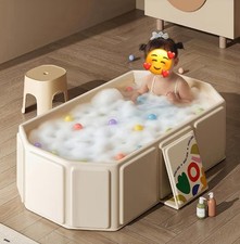 Faltbare Babybadewanne 0–8 Jahre, Tragbare Kinderwanne mit Ablauf (Beige)