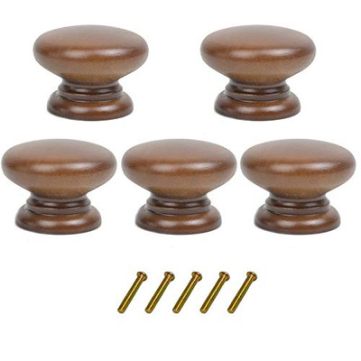 5PCS Round Wood Drawer Knob,Dresser Furniture Drawers 33mm Dia,Walnut Cabinet...