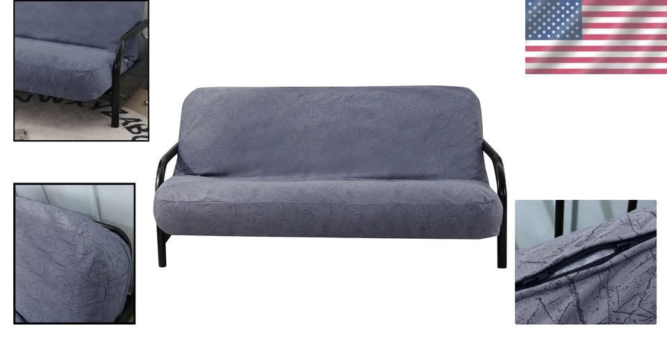 Funda Futón Terciopelo Cremallera Tamaño Completo Sofá Colchón Funda Gris Moderna Foto 2 de 4