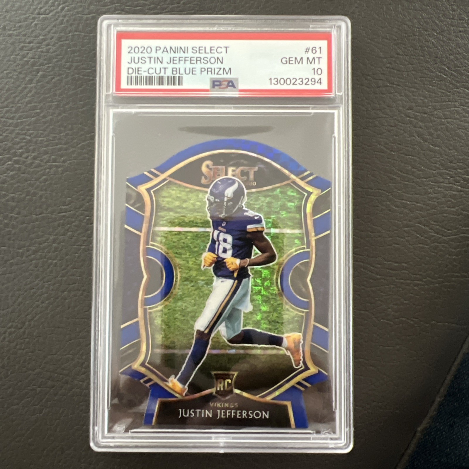 2020 Panini Select Justin Jefferson Blue Prizm Die-Cut #61 Vikings Rookie PSA 10