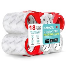 Clear Packing Tape 18 Rolls With 3 Dispensers 2 Inch x 65 Yards
