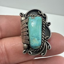 VTG Signed Native American Sterling Silver Turquoise Navajo Ring Sz Is Approx. 8