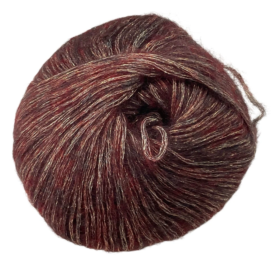 6-Mohair & Wool Yarn Balls Maroon & Gold Shimmer Sparkle 50g Each - Image 2 of 2