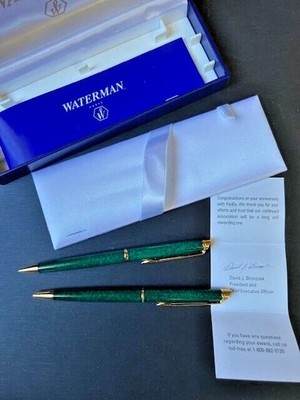 Waterman Hemisphere Green Marble Lacquer Set FEDEX logo EXCELLENT