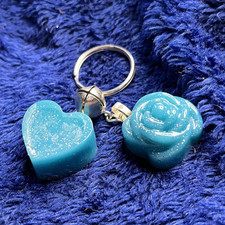 Blue Resin Heart  Rose Keychain with Detachable Keyring, Love  Floral Theme