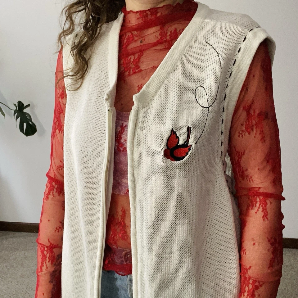 Cárdigan Suéter Chaleco Vintage Blair 2XL Bordado Pájaro Perro Terrier Navidad Foto 3 de 4