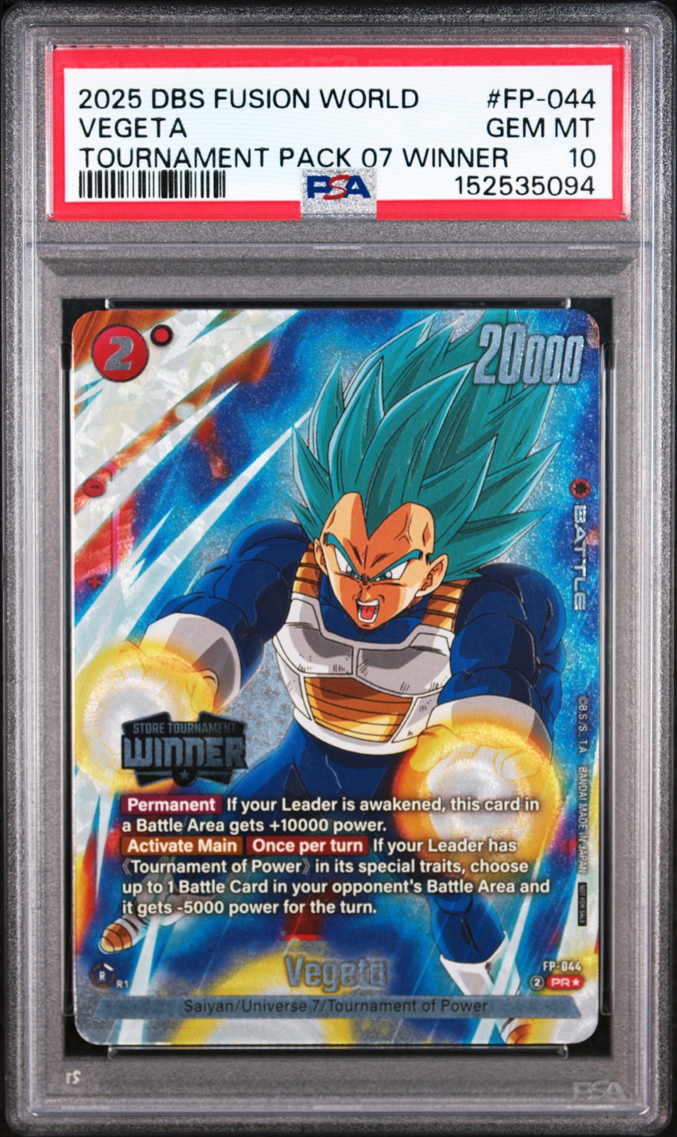 2025 DRAGON BALL SUPER CARD FUSION WORLD TOURNAMENT PACK 07 WINNER VEGETA PSA 10
