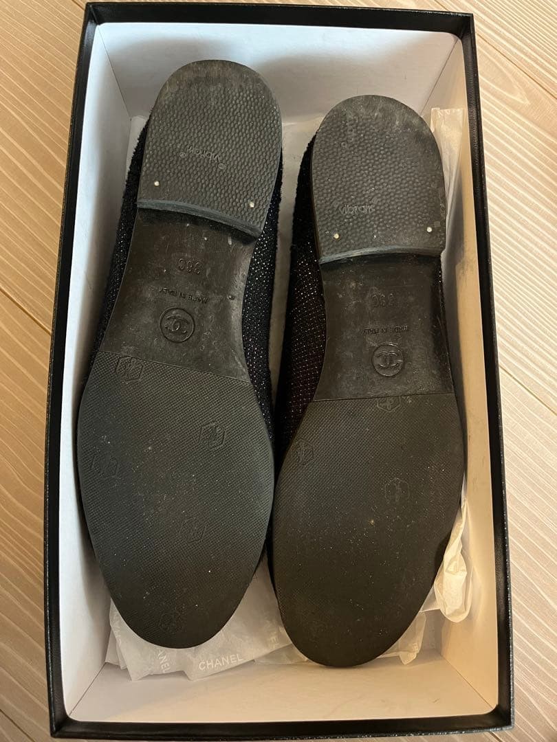Chanel Ballet Flats Shoes Black Tweed Embroidered Logo Size 38 US Abt8 For Women thumbnail 12