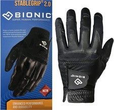 BIONIC Men's Black StableGrip 2.0 Dual Expansion Golf Glove - Black Leather
