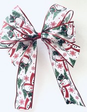 Christmas Decor Bow Red White Snowman Wreath Xmas Bow Holiday Bow 12X9 BX4