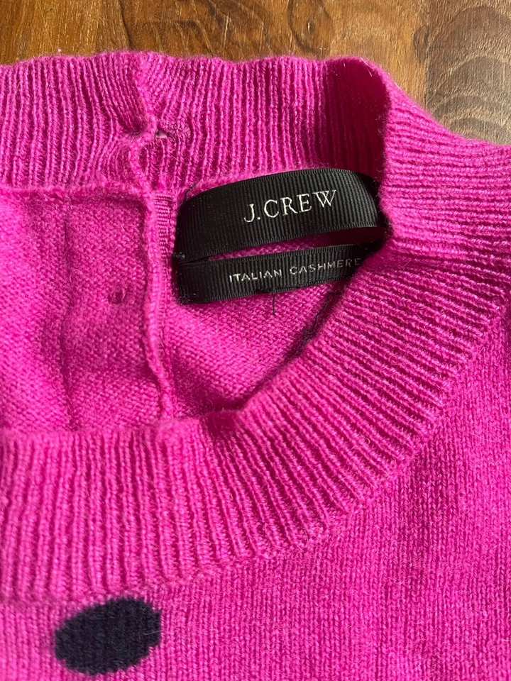 J Crew Pink Polka Dot 100% Italian Cashmere Sweater XXS 2XS crew neck free ship - Image 4 of 4