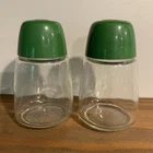 Vtg 1970s Federal Housewares Salt Pepper Shakers Glass Avocado Green Lids MCM