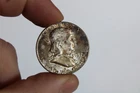 Vintage 1957 50c Franklin Half-Dollar Coin, FBL, UNC (Tarnished)
